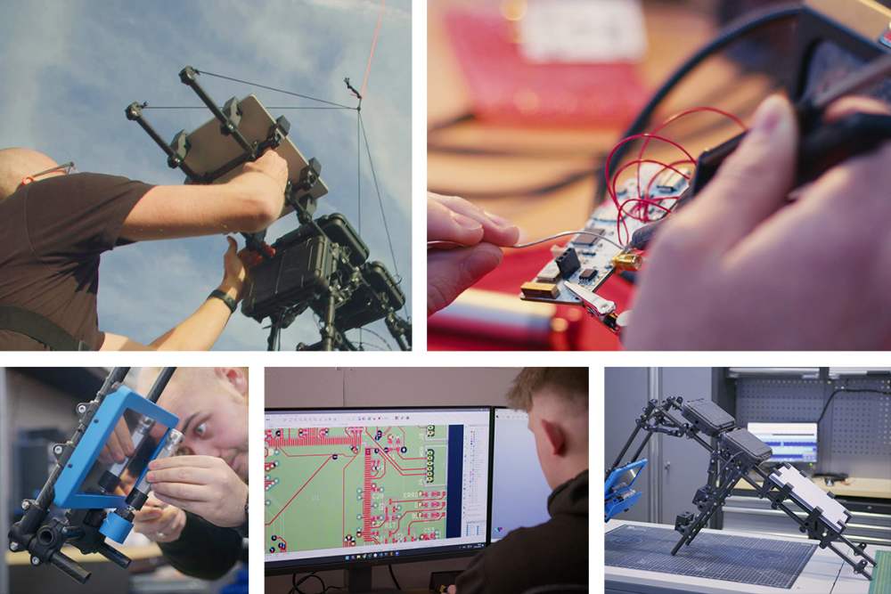 A montage of action shots of a space craft being built.