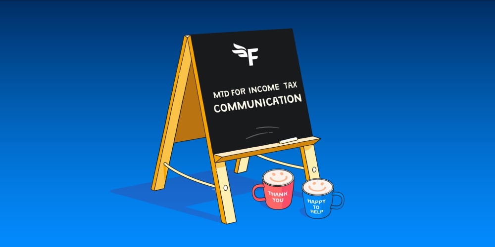 Illustration of a blackboard with the words 'MTD for Income Tax: communication'