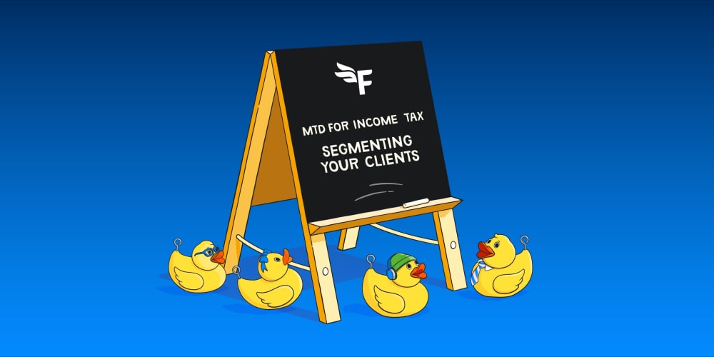 Illustration of a blackboard with the words 'MTD for Income Tax: segmenting your clients'.
